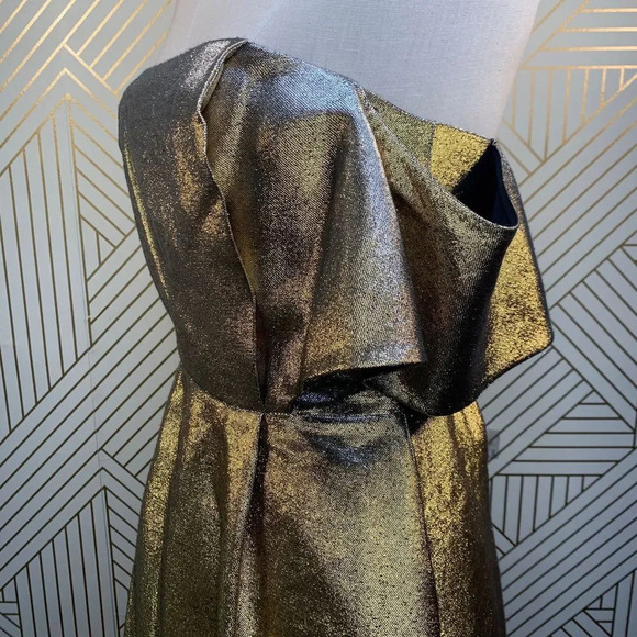 Sandro Palacio Metallic Gold Off Shoulder Dress - Picture 5 of 11